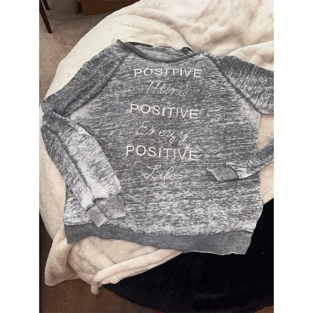 Miken Flow burnout XL Gray Burnout Sweatshirt  Print Crew Neck  Positive Theme